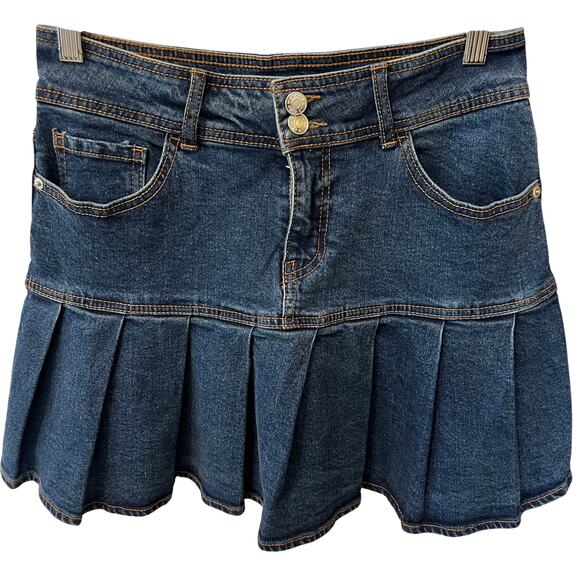 Wild Fable Vintage Style 90s Y2K Inspired Pleated Jean Skirt Size 8 Mini Skirt - Picture 1 of 7